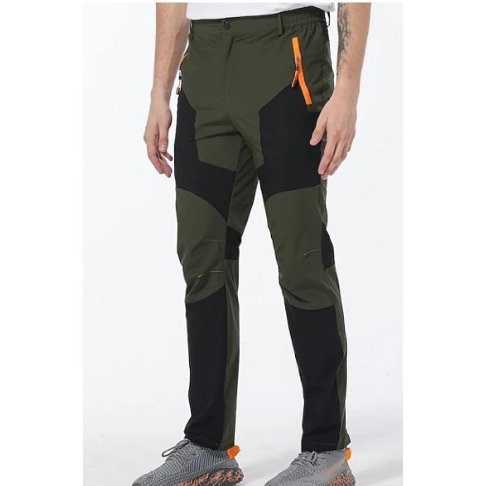 Outdoor Sports Hiking Pants Men's 36 Green Black Colorblock Stretch Nylon